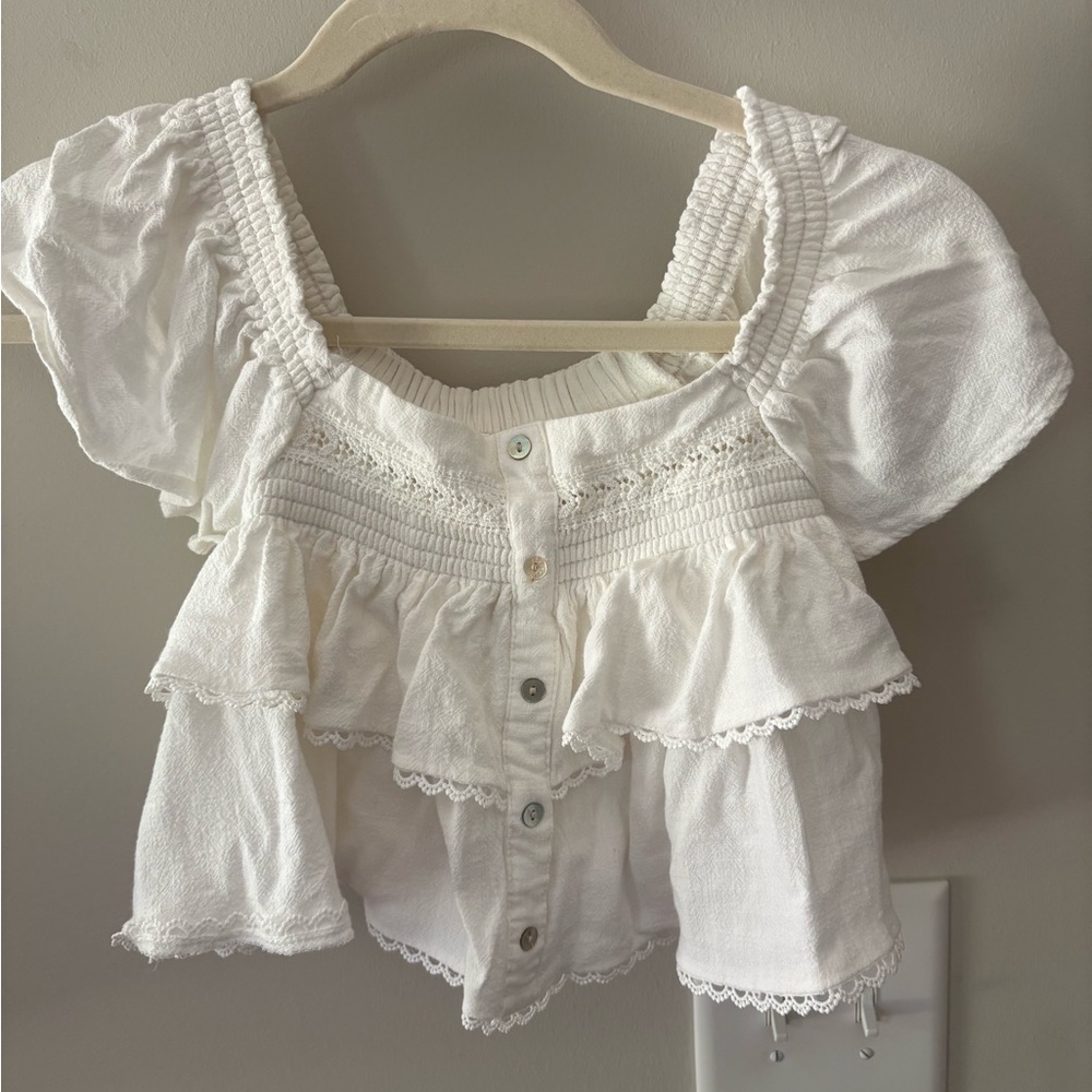 Addie Rose- White Ruffled Women's Top- small